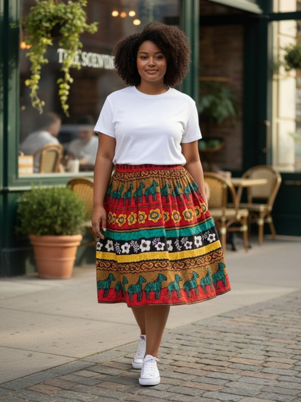 Vintage Skirt 80s Colorful African Safari Zebra Floral Cultural Sz 32W Deadstock
